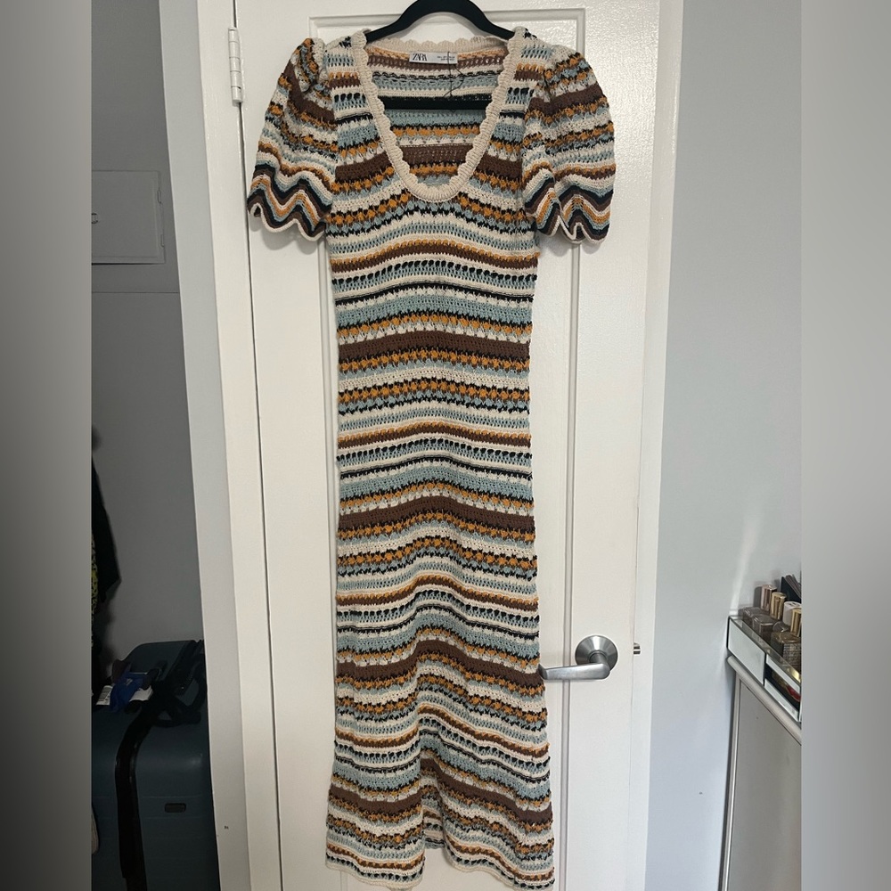 COPY - Zara Crochet striped midi dress size Large